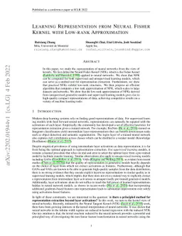 Learning Representation from Neural Fisher Kernel with Low-rank
  Approximation