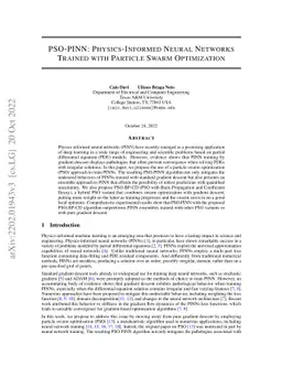 PSO-PINN: Physics-Informed Neural Networks Trained with Particle Swarm
  Optimization
