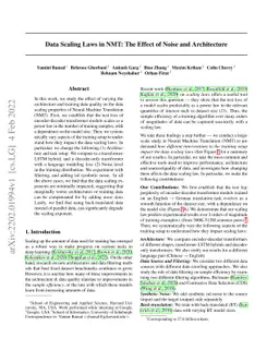 Data Scaling Laws in NMT: The Effect of Noise and Architecture