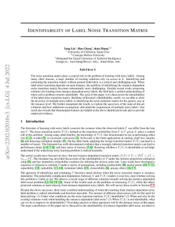Identifiability of Label Noise Transition Matrix