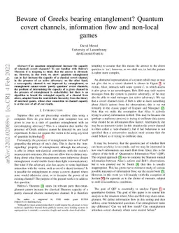 Beware of Greeks bearing entanglement? Quantum covert channels,
  information flow and non-local games