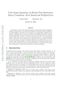 Color Image Inpainting via Robust Pure Quaternion Matrix Completion:
  Error Bound and Weighted Loss
