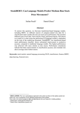 StonkBERT: Can Language Models Predict Medium-Run Stock Price Movements?