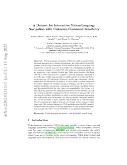 A Dataset for Interactive Vision-Language Navigation with Unknown
  Command Feasibility
