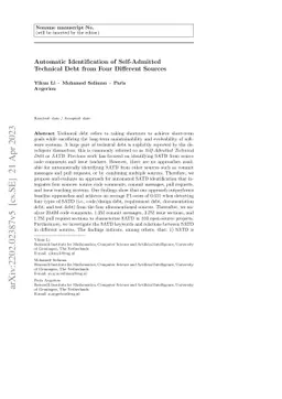 Automatic Identification of Self-Admitted Technical Debt from Four
  Different Sources