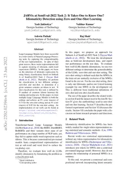JARVix at SemEval-2022 Task 2: It Takes One to Know One? Idiomaticity
  Detection using Zero and One-Shot Learning