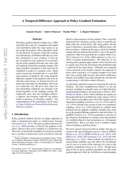A Temporal-Difference Approach to Policy Gradient Estimation