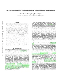An Experimental Design Approach for Regret Minimization in Logistic
  Bandits