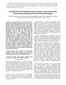Stratification of carotid atheromatous plaque using interpretable deep
  learning methods on B-mode ultrasound images