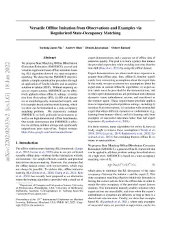 Versatile Offline Imitation from Observations and Examples via
  Regularized State-Occupancy Matching
