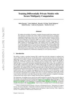 Training Differentially Private Models with Secure Multiparty Computation