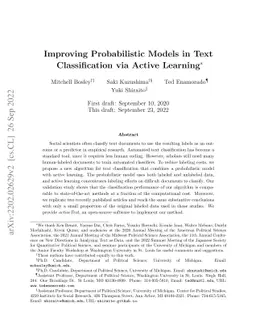 Improving Probabilistic Models in Text Classification via Active
  Learning