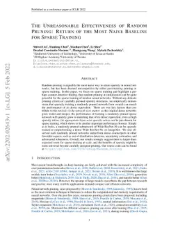 The Unreasonable Effectiveness of Random Pruning: Return of the Most
  Naive Baseline for Sparse Training