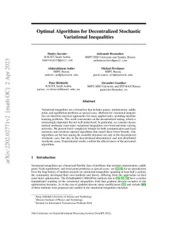 Optimal Algorithms for Decentralized Stochastic Variational Inequalities