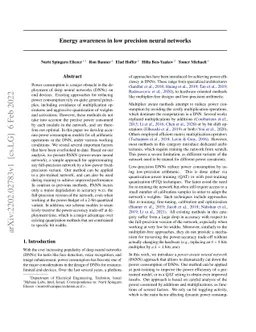 Energy awareness in low precision neural networks