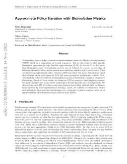 Approximate Policy Iteration with Bisimulation Metrics