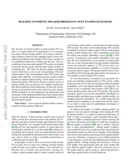 Building Synthetic Speaker Profiles in Text-to-Speech Systems
