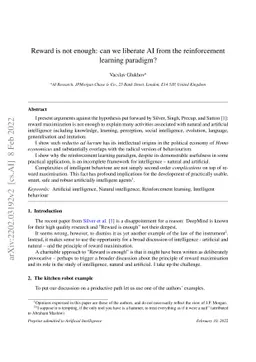 Reward is not enough: can we liberate AI from the reinforcement learning
  paradigm?