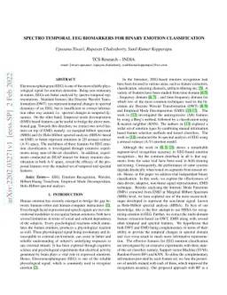 Spectro Temporal EEG Biomarkers For Binary Emotion Classification