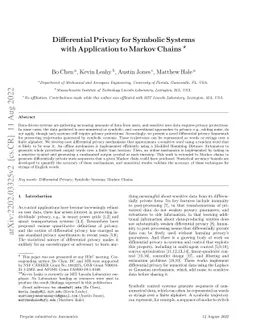 Differential Privacy for Symbolic Systems with Application to Markov
  Chains