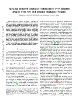 Variance reduced stochastic optimization over directed graphs with row
  and column stochastic weights