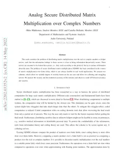Analog Secure Distributed Matrix Multiplication over Complex Numbers