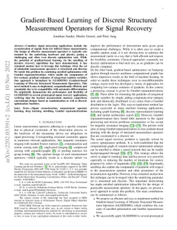 Gradient-Based Learning of Discrete Structured Measurement Operators for
  Signal Recovery