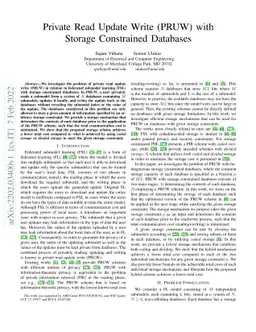 Private Read Update Write (PRUW) with Storage Constrained Databases