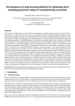 Development of a deep learning platform for optimising sheet stamping
  geometries subject to manufacturing constraints