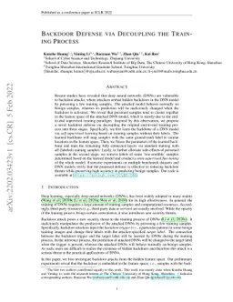 Backdoor Defense via Decoupling the Training Process