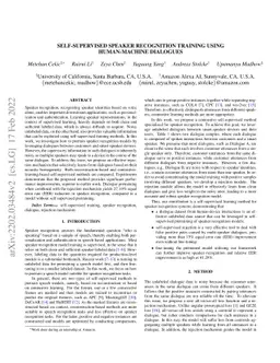 Self-supervised Speaker Recognition Training Using Human-Machine
  Dialogues