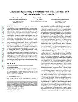 DeepStability: A Study of Unstable Numerical Methods and Their Solutions
  in Deep Learning