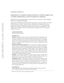 Integration of a machine learning model into a decision support tool to
  predict absenteeism at work of prospective employees