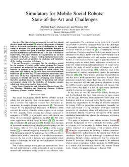 Simulators for Mobile Social Robots:State-of-the-Art and Challenges