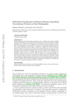 Multi-Label Classification of Thoracic Diseases using Dense
  Convolutional Network on Chest Radiographs