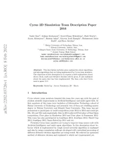 Cyrus 2D Simulation Team Description Paper 2016