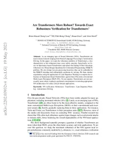 Are Transformers More Robust? Towards Exact Robustness Verification for
  Transformers
