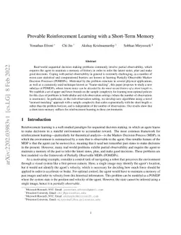 Provable Reinforcement Learning with a Short-Term Memory