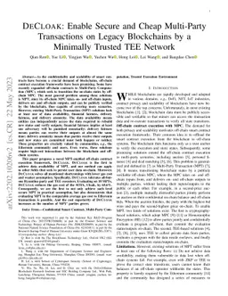 DECLOAK: Enable Secure and Cheap Multi-Party Transactions on Legacy
  Blockchains by a Minimally Trusted TEE Network