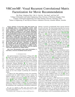 VRConvMF: Visual Recurrent Convolutional Matrix Factorization for Movie
  Recommendation