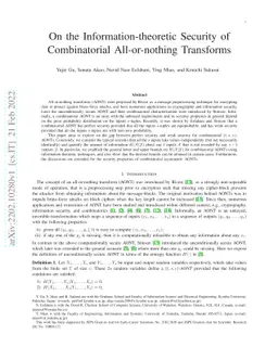 On the Information-theoretic Security of Combinatorial All-or-nothing
  Transforms