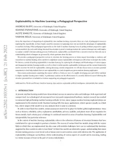 Explainability in Machine Learning: a Pedagogical Perspective