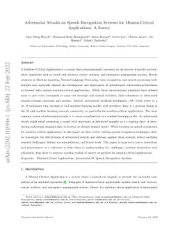 Adversarial Attacks on Speech Recognition Systems for Mission-Critical
  Applications: A Survey