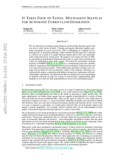 It Takes Four to Tango: Multiagent Selfplay for Automatic Curriculum
  Generation