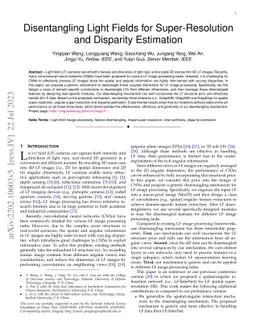 Disentangling Light Fields for Super-Resolution and Disparity Estimation