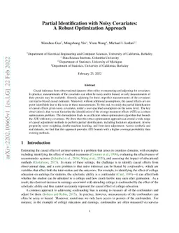 Partial Identification with Noisy Covariates: A Robust Optimization
  Approach