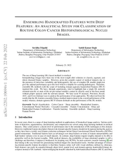 Ensembling Handcrafted Features with Deep Features: An Analytical Study
  for Classification of Routine Colon Cancer Histopathological Nuclei Images
