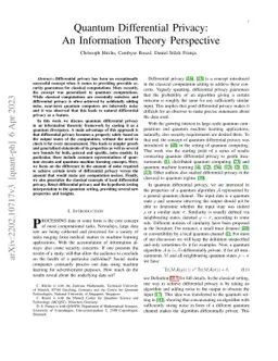 Quantum Differential Privacy: An Information Theory Perspective