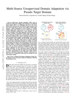 Multi-Source Unsupervised Domain Adaptation via Pseudo Target Domain