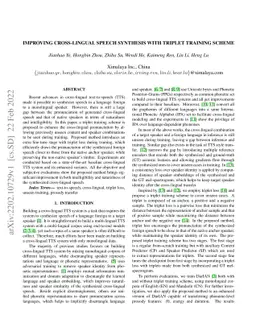Improving Cross-lingual Speech Synthesis with Triplet Training Scheme